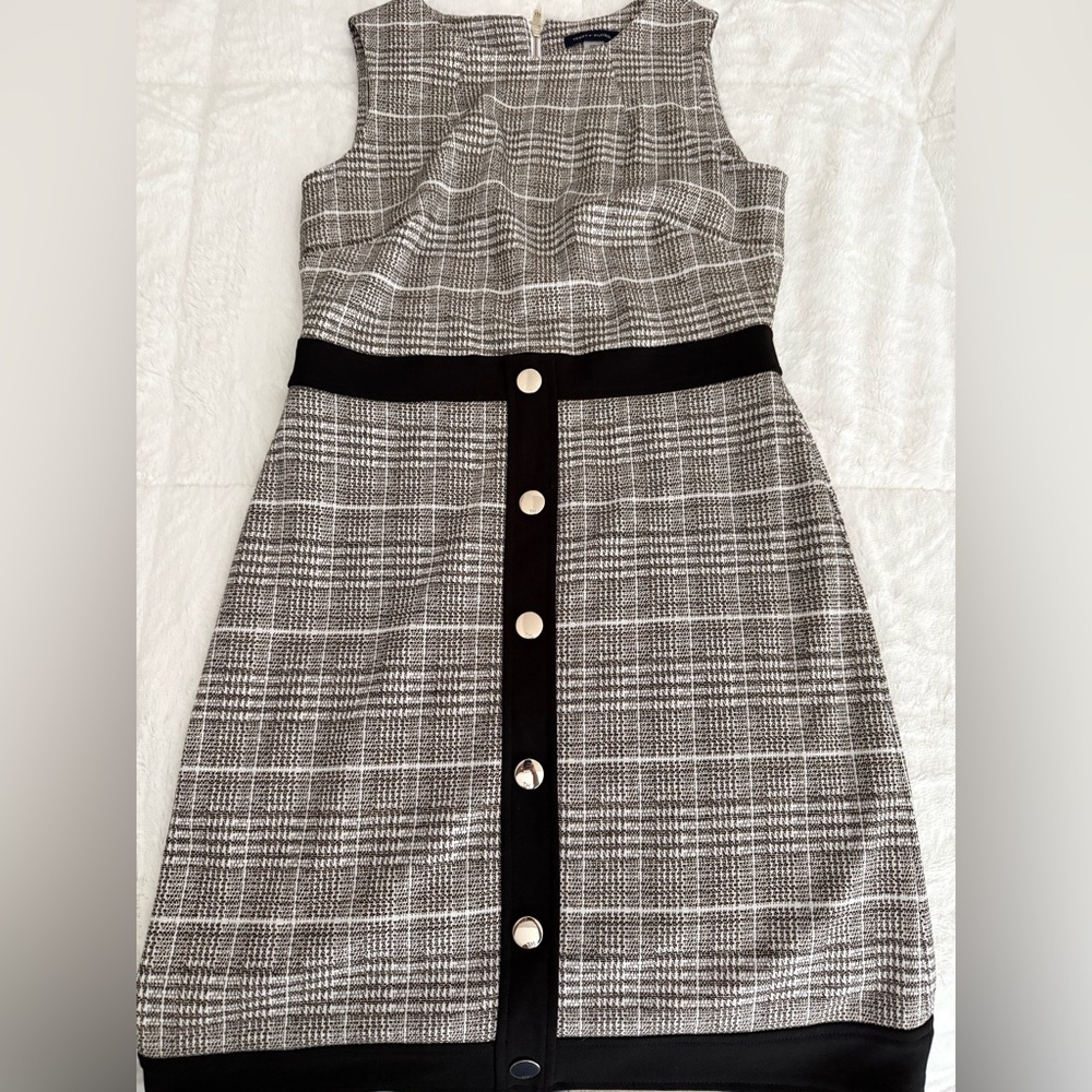 Tommy Hilfiger Black and White Checkered Midi Dress